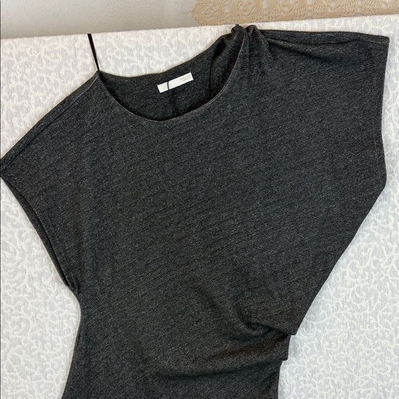 Zara Charcoal Asymmetrical Shoulder Bodycon Midi Jersey Dress Sz.S  Short Sleeve - Picture 3 of 11